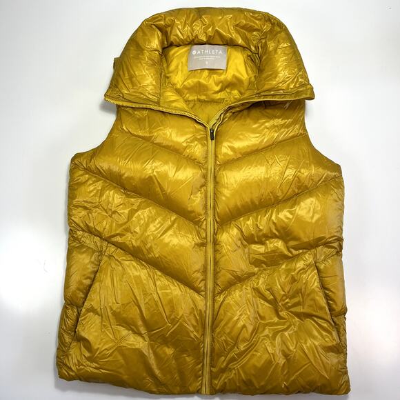 Athleta Small Yellow Hooded Puffer Vest Lofty Down Vest 486244 Jacket - Picture 3 of 16
